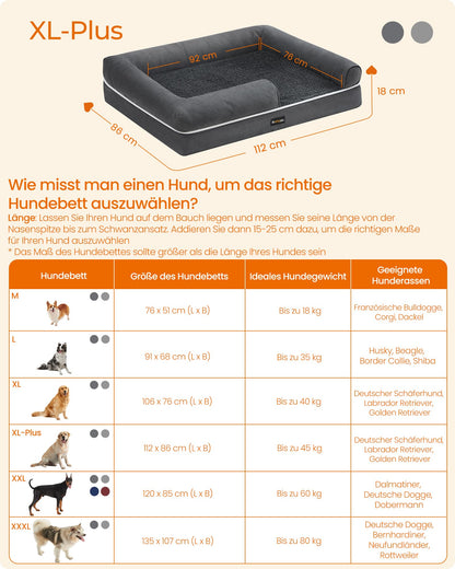 Feandrea Orthopädisches Hundebett PGW068G01V1 Dunkelgrau 112x86 cm