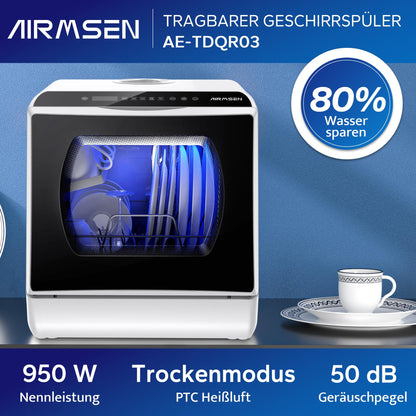 AIRMSEN Mini Tischgeschirrspüler - 5 Programme, Weiss/Schwarz