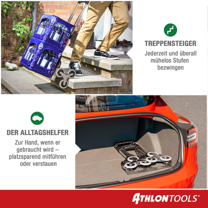 ATHLON TOOLS Treppen-Sackkarre, klappbar, Aluminium, 70 kg Tragkraft