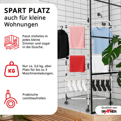 Grafner Turm-Wäscheständer, 30 m Leinenlänge, klappbar, mit Rollen