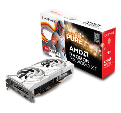 SAPPHIRE PURE RX9060XT AMD 16GB Grafikkarte - Weiss. Weiße Karte optimiert Gaming-Performance für flüssige Bildraten.