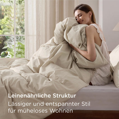 BEDSURE Bettwäsche-Set 135x200 cm Baumwolle 4teilig Beige