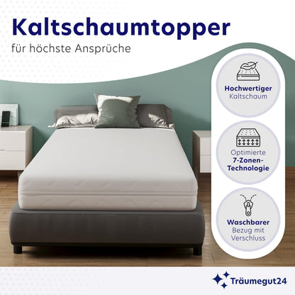 Träumegut24 10cm Kaltschaum Matratzentopper - H2/H3, 140x200 cm