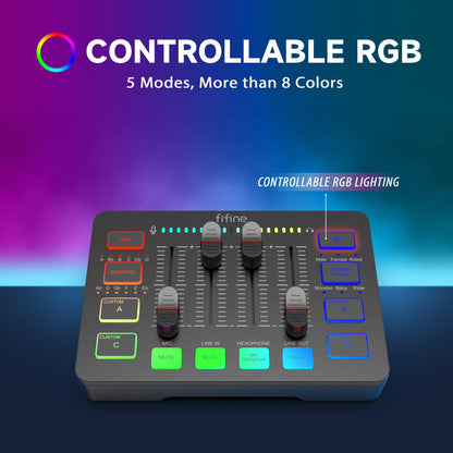 FIFINE MI19 Gaming Audio Mixer – Mischpult mit XLR und RGB