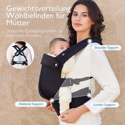 Momcozy Babytrage Air Mesh, ergonomisch mit X-Rücken, schwarz