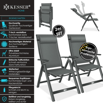 KESSER® 2er Set Gartenstuhl Hochlehner Klappstuhl Alu Anthrazit