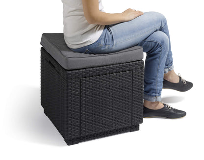 Allibert by Keter Cube Hocker mit Stauraum inkl. Kissen, grau