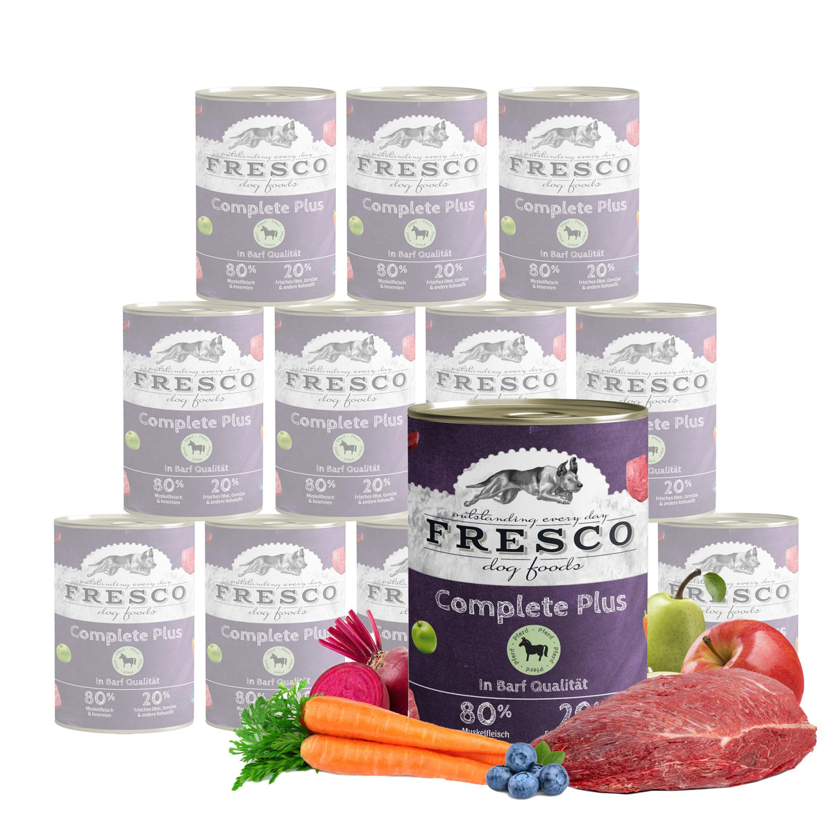 FRESCO Dog NassBarf Pferd Nassfutter hypoallergen, 12 x 400 g, getreidefreies Hundefutter