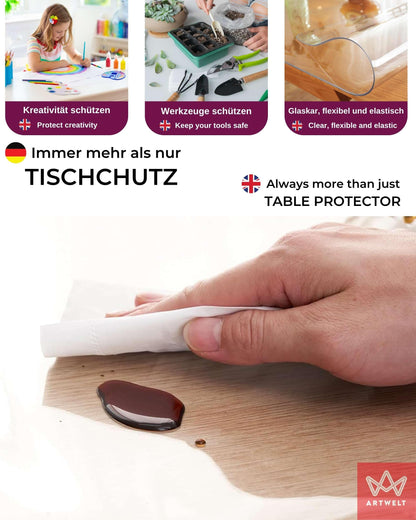 Artwelt Tischfolie transparent 2 mm, PVC Tischschutzfolie 150 x 90 cm
