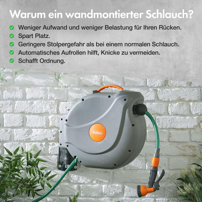 VonHaus Schlauchtrommel 20 m, Wandmontage, automatische Aufrollung