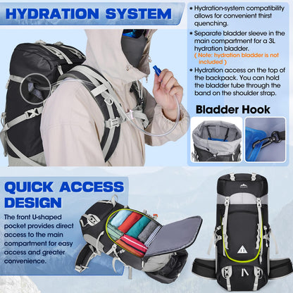 IGOLUMON Wanderrucksack 60L Trekkingrucksack mit Regenhülle, schwarz