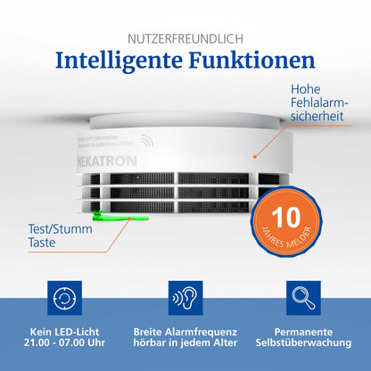 Hekatron Genius Plus Rauchmelder mit 10-Jahres-Batterie, 2 Stück