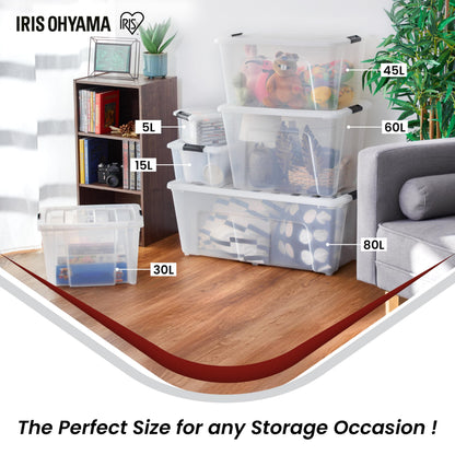 Iris Ohyama Aufbewahrungsbox mit Deckel, 45 L, 3er-Set, transparent