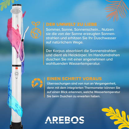 Arebos Solardusche 40 L mit Thermometer und Fussdusche, Silber
