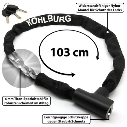 KOHLBURG Kopenhagen Kettenschloss Fahrrad, 103 cm, Titan-Stahl