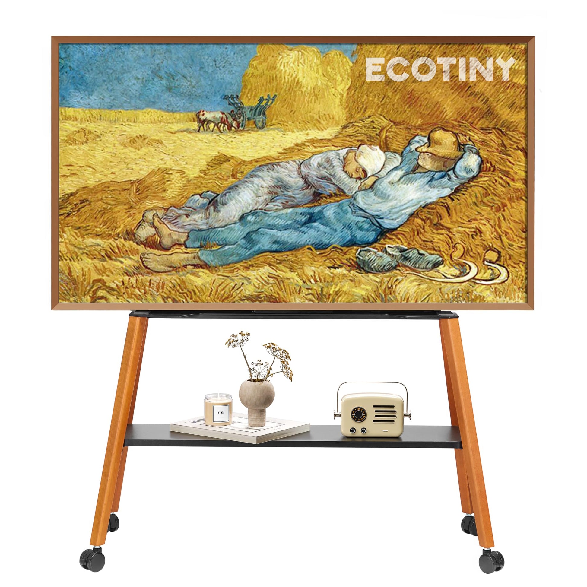 ECOTINY Easel Beweglicher TV Ständer Rollen 49-75 Zoll (bis 40kg): Schwarzer mobiler TV-Ständer. Hält 49-75 Zoll Flachbildschirme mobil.
