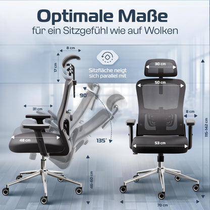 CLOUVOU BrightSeat ergonomischer Bürostuhl bis 150 kg mit Mesh-Bezug