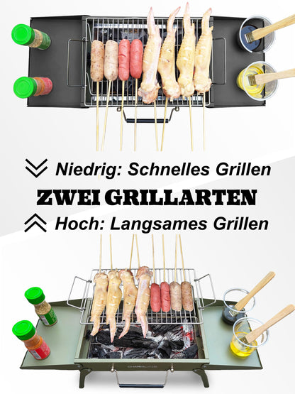Charmline Holzkohlegrill klappbar, Campinggrill 39 x 27 cm, grün