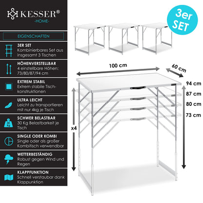KESSER® Multifunktionstisch Profi 3-teilig Klapptisch 100x60cm
