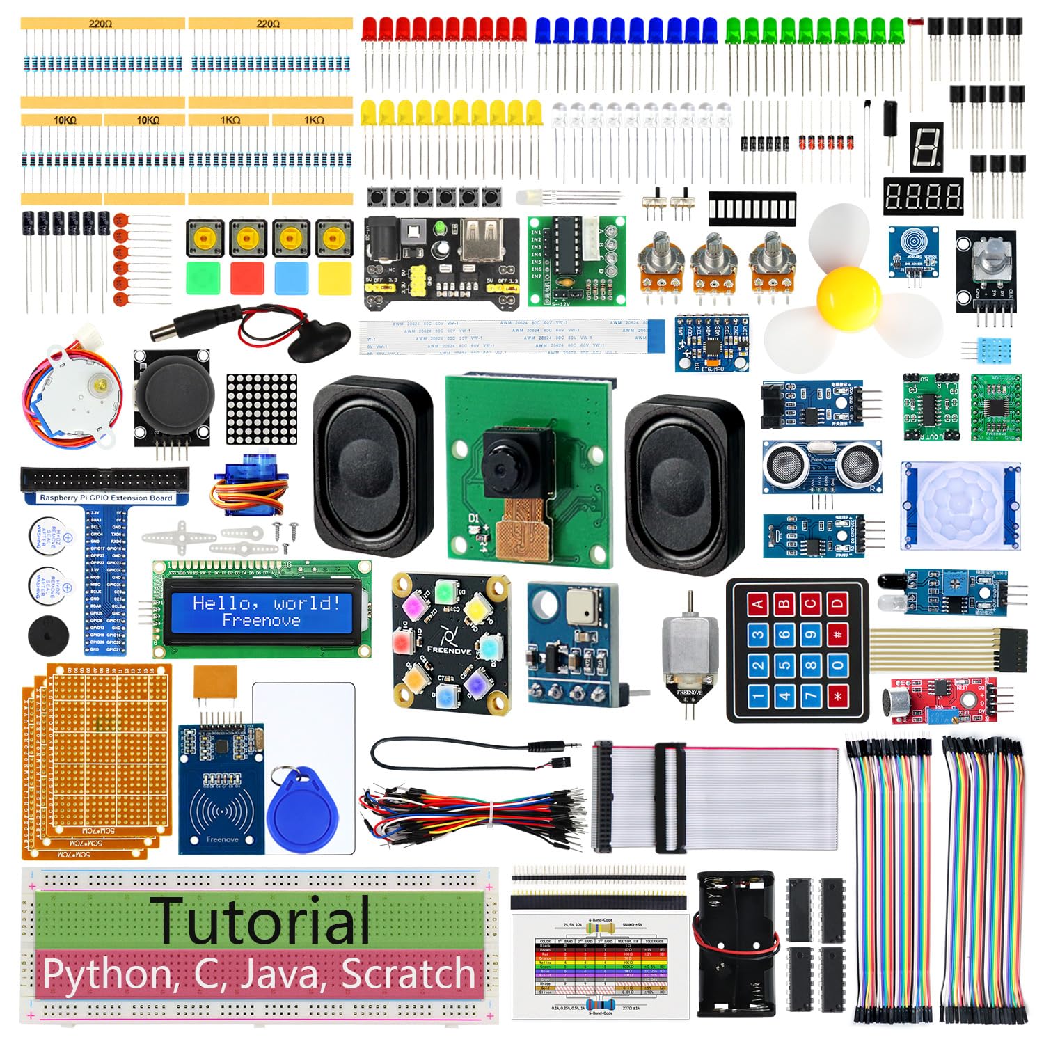 Freenove Komplettes Raspberry Pi Starter Kit – Pi 5 4B 3B+ Zero: Elektronikbauteile für Raspberry Pi Lernprojekte.