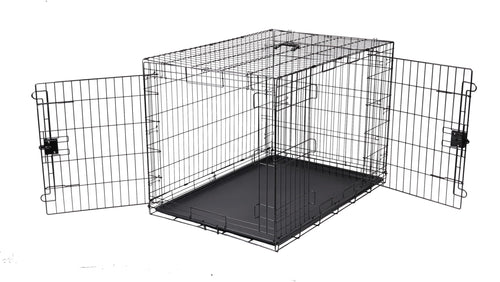 Amazon Basics Faltbarer Hundekäfig Metalldraht – Doppeltür Schwarz L. Rechteckige, faltbare Gitterbox zur sicheren Hundeunterbringung.
