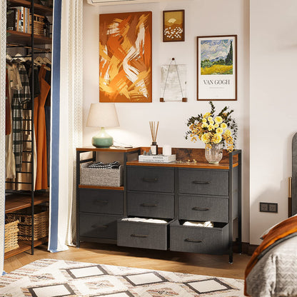 ODK Kommode 8 Stoffschubladen mit USB & AC – Vintage Schwarz
