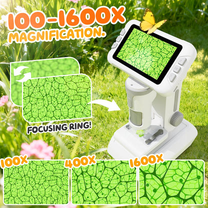 HEWEIMEI Kindermikroskop P2, 1600-fach, 4,0" IPS-Display, Grau