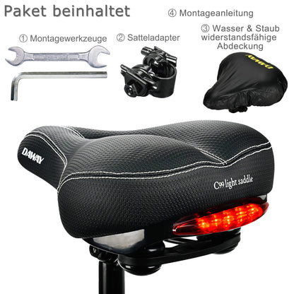 DAWAY C99 Velosattel mit Rücklicht, Memory-Schaum und Federung