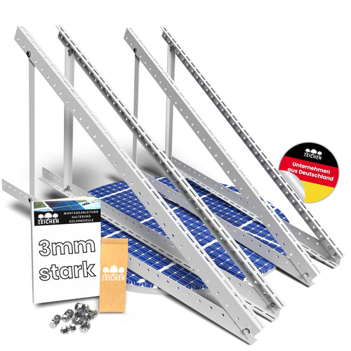 Drei Eichen Balkonkraftwerk Halterung 4x Set – 118cm Alu Profil. Vier silberne 118cm lange Aluminiumprofile zur Balkonmontage von PV-Modulen.