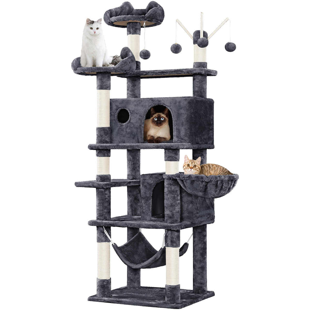 Yaheetech Kratzbaum 170 cm Katzenbaum - Dunkelgrau. Hoher, dunkelgrauer Katzenbaum dient Katzen als Kratz-, Spiel- und Ruheplatz.