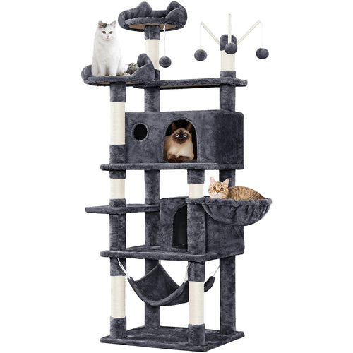 Yaheetech Kratzbaum 170 cm Katzenbaum - Dunkelgrau. Hoher, dunkelgrauer Katzenbaum dient Katzen als Kratz-, Spiel- und Ruheplatz.