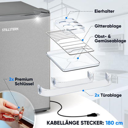 Stillstern Mini Kühlschrank 45 L mit Frostfach und Schloss