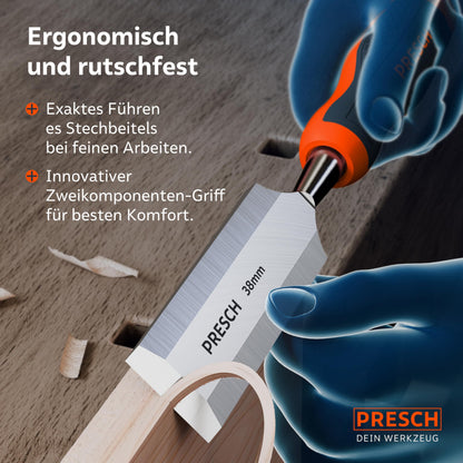 PRESCH Stechbeitel Set für Holz 6-teilig mit Metallschlagkappe