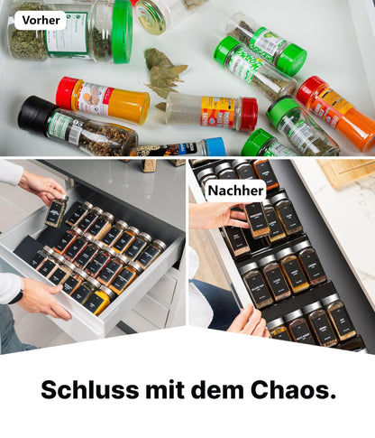 Deco haus Gewürzregal Schublade aus Metall mit 24 Gewürzgläsern