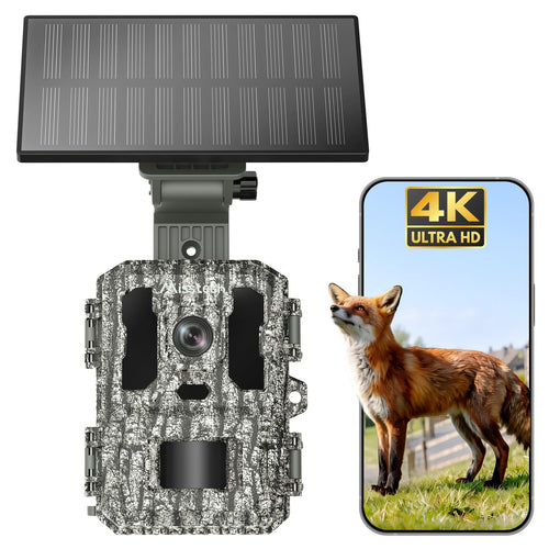 Misstech Solar-Wildkamera 4K 64MP mit Handyübertragung und Nachtsicht, mit Solarpanel für Garten und Naturschutz