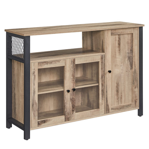VASAGLE Sideboard Landhaus 3 Türen eichenbraun-schwarz LSC096B50. Bietet geschlossenen Stauraum für den Wohnbereich.