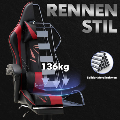 COLAMY Gaming Stuhl mit Fuss- & Lendenwirbelstütze - Rot