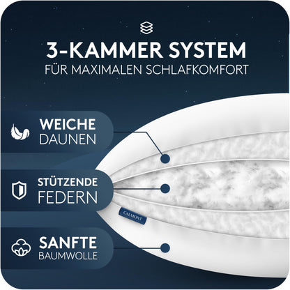 CALMONT 3-Kammer Daunenkissen Kopfkissen 80x80 cm