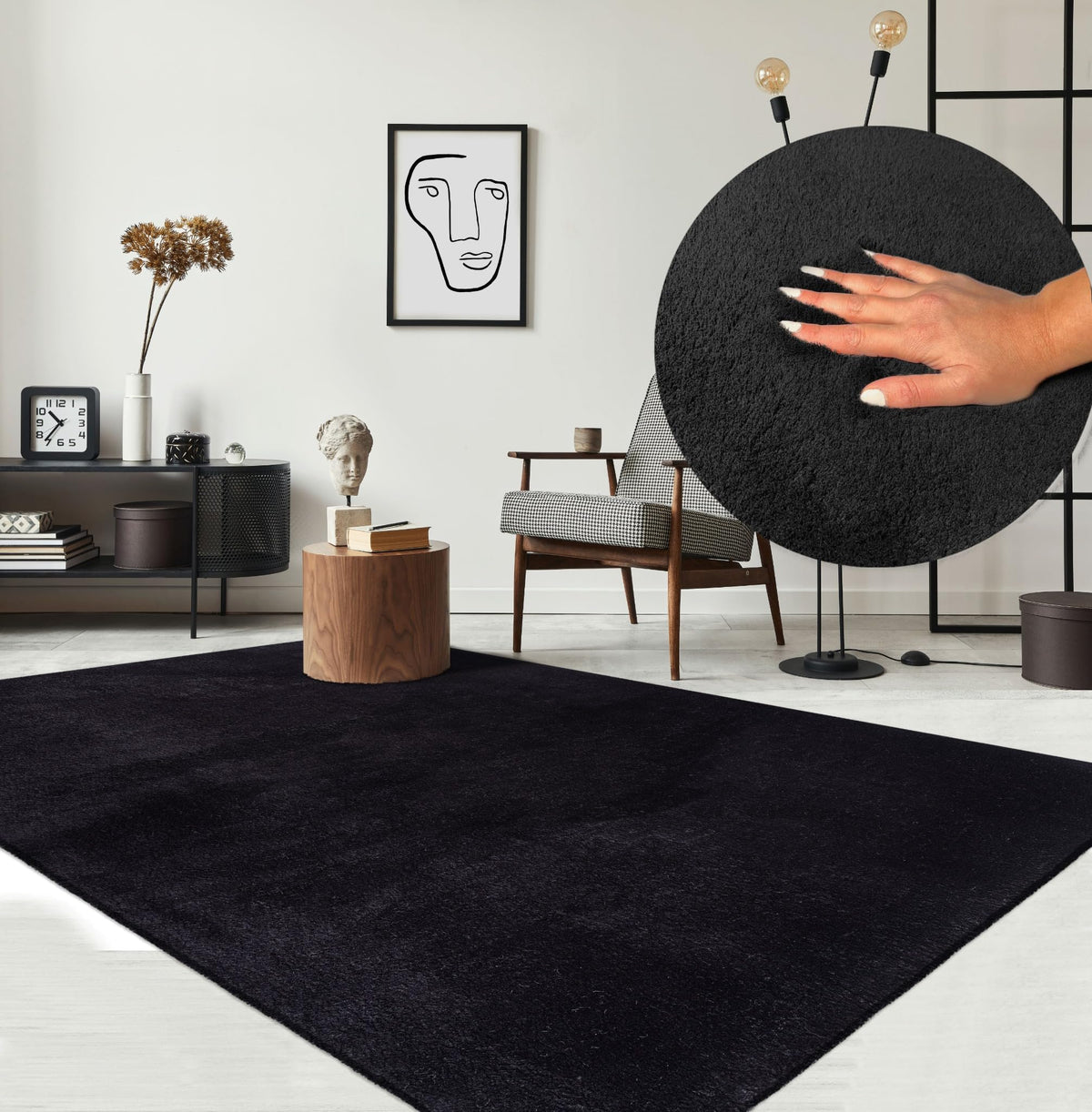 the carpet Relax Kurzflor-Teppich in Felloptik, Schwarz, 160 x 220 cm