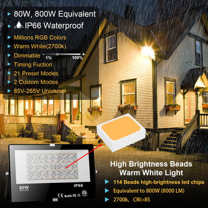 Smart RGB LED Strahler Aussen - 80W App Steuerung IP66