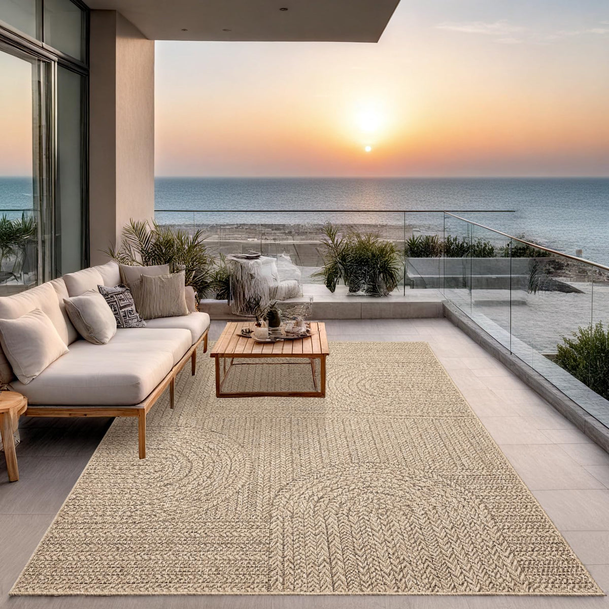 the carpet Kansas Outdoor Teppich Jute-Look Nature 240 x 340 cm, strukturiertes Flachgewebe in natürlicher Optik