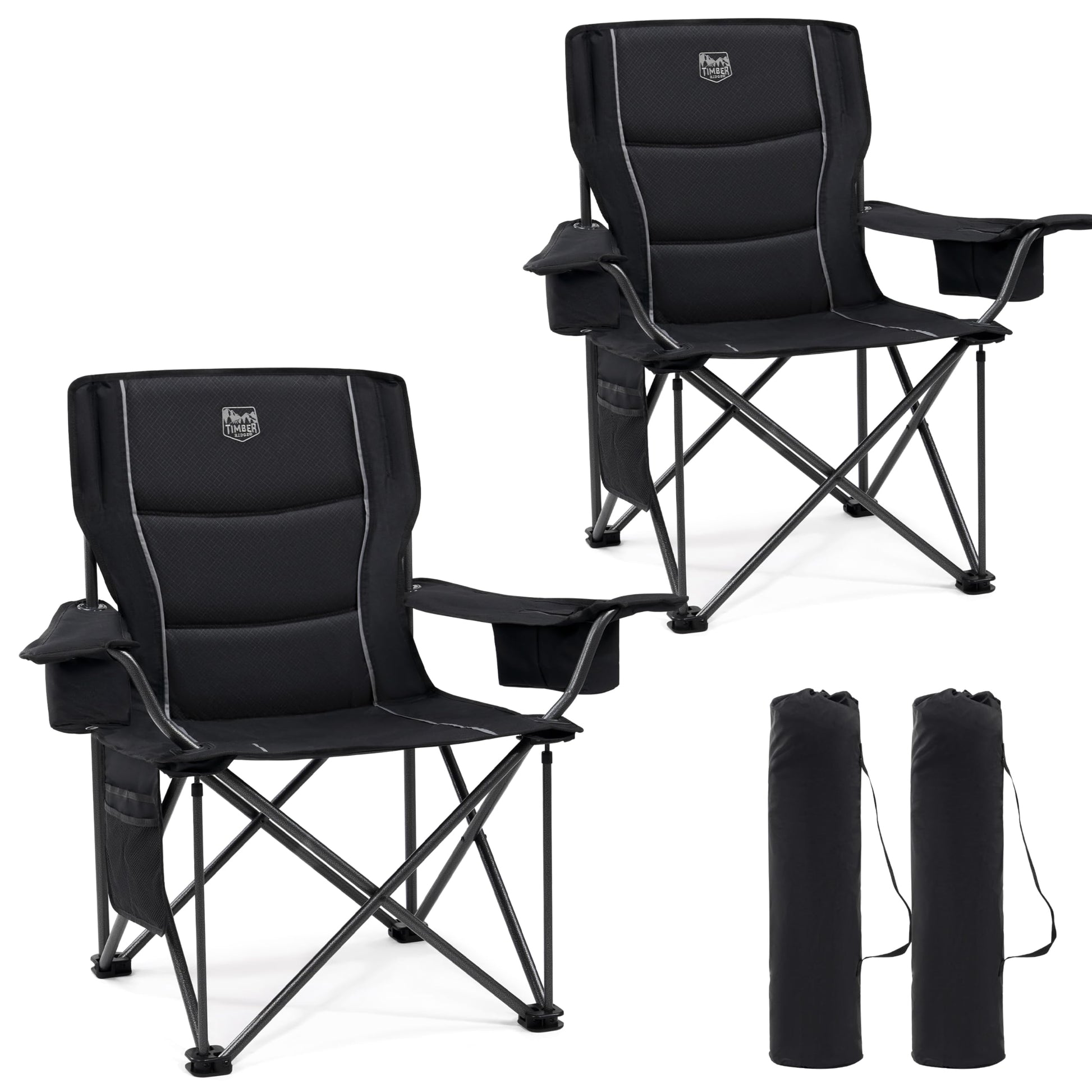 TIMBER RIDGE Campingstuhl 2er Set Übergross - Gepolstert, Kühltasche. Zwei Klappstühle für Camping & Outdoor.