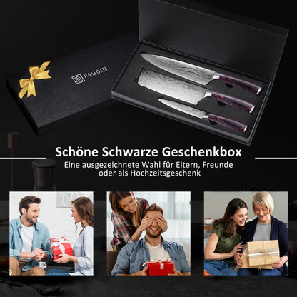 PAUDIN Küchen Messerset 3-tlg - Carbon Edelstahl Pakkaholz
