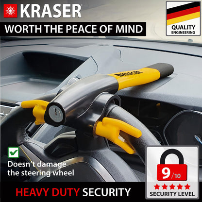 KRASER KR855Y Lenkradkralle, universelle Diebstahlsicherung, gelb