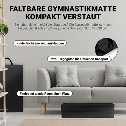 MSPORTS Turnmatte Premium Klappbar - Schwarz 190x80x5 cm