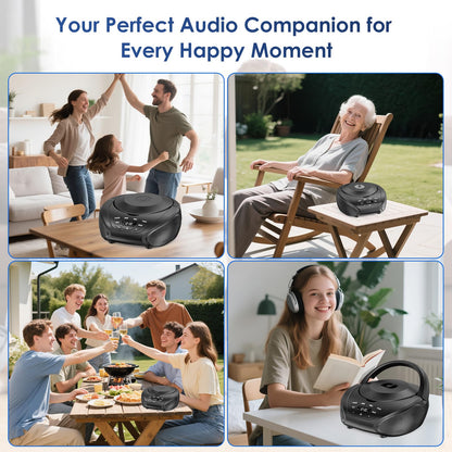 Gueray B-03 Tragbarer CD-Player Boombox mit UKW-Radio, Schwarz