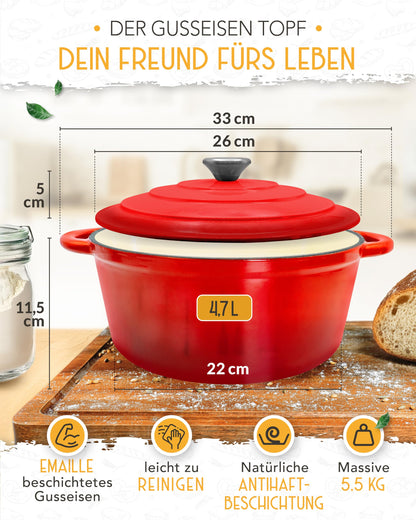 KRUSTENZAUBER Dutch Oven Gusseisen Schmortopf mit Deckel 26 cm