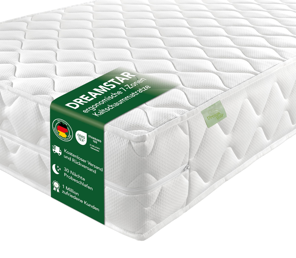 DREAMSTAR Ergo Flex XXL Duo 7-Zonen Kaltschaummatratze 160x200 cm mit abnehmbarem, waschbarem Bezug