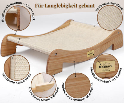 Mookie's Kratzbrett XL 67x42 cm – 2-in-1 Katzenliege aus Massivholz