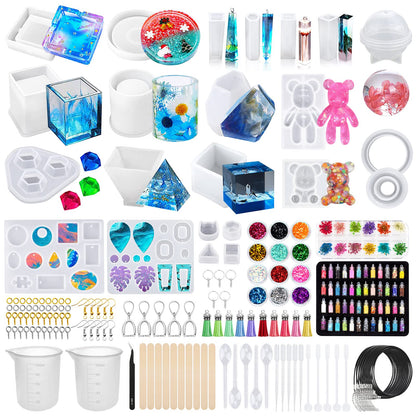 JOTOL Epoxidharz Silikonformen Set 132-teilig für Schmuckherstellung, transparente Formen mit Zubehör